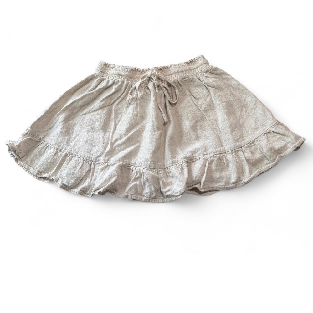Princess Polly Beige 100% Linen Ruffle Hem Mini Skirt Neutral Boho Size US 
2